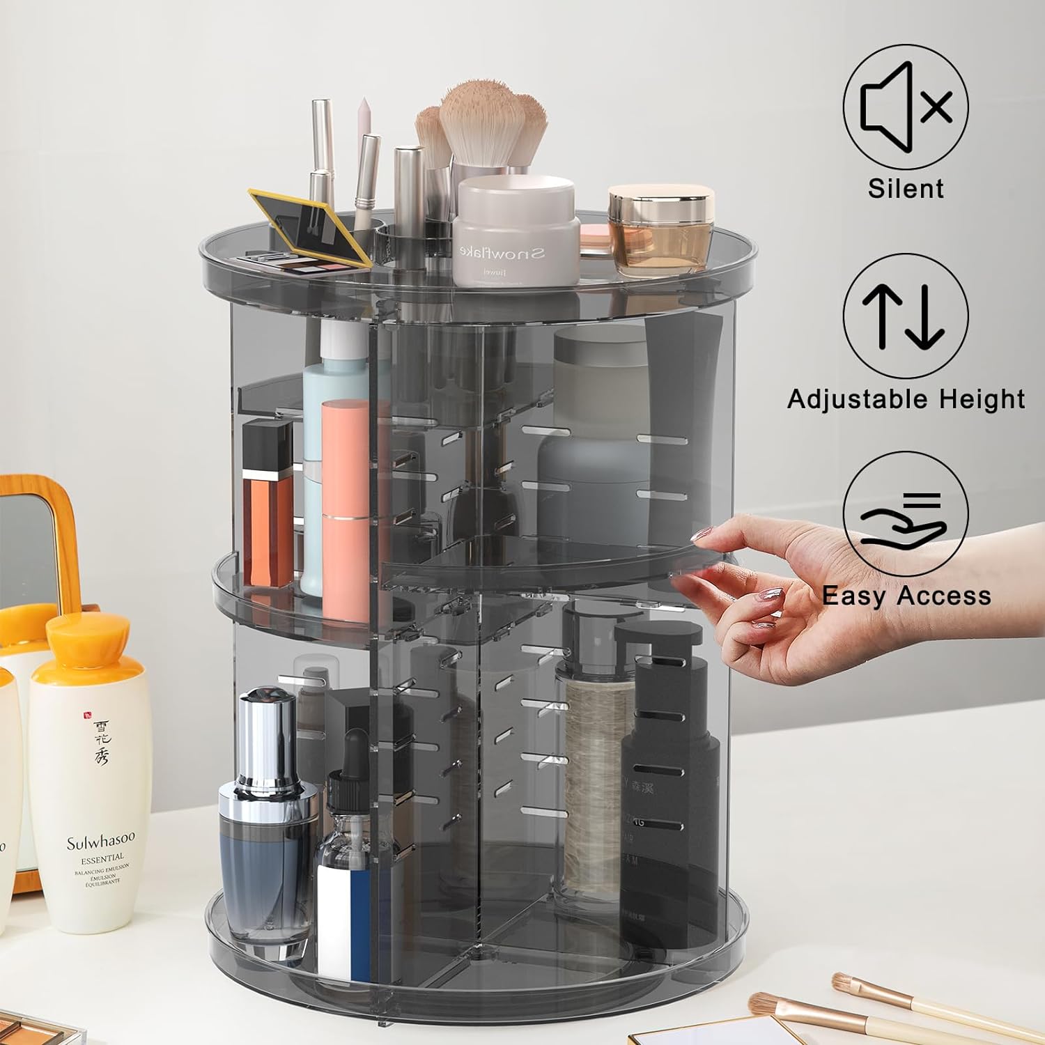 Rotating Makeup Organizer, Adjustable Layers Spinning Organizer, Cosmetic Display Case, Multi-Function Storage Carousel, Makeup Organizer, Makeup Holder, Makeup Stand Rotating Makeup Organizer, Adjustable Layers Spinning Organizer, Cosmetic Display Case, Multi-Function Storage Carousel, Makeup Organizer, Makeup Holder, Makeup Stand